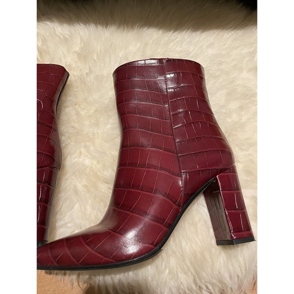 Seller S8644 Cocco Red Croc Ankle Boots SZ 38 Bordeaux red Burgundy Valentines - Picture 5 of 9